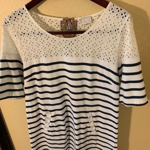 Anthropologie Postage Stamp Eyelet/Striped Tunic
